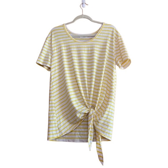 Umgee Butter Yellow and White Striped Lightweight Top - Picture 1 of 5